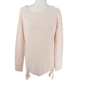 Atmosphere Pink Sweater Womens Size 10 Cute Ties Long Sleeve Ribbed Medium